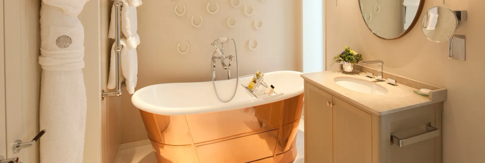 Stable Deluxe room bathroom interior at Coworth Park, Ascot