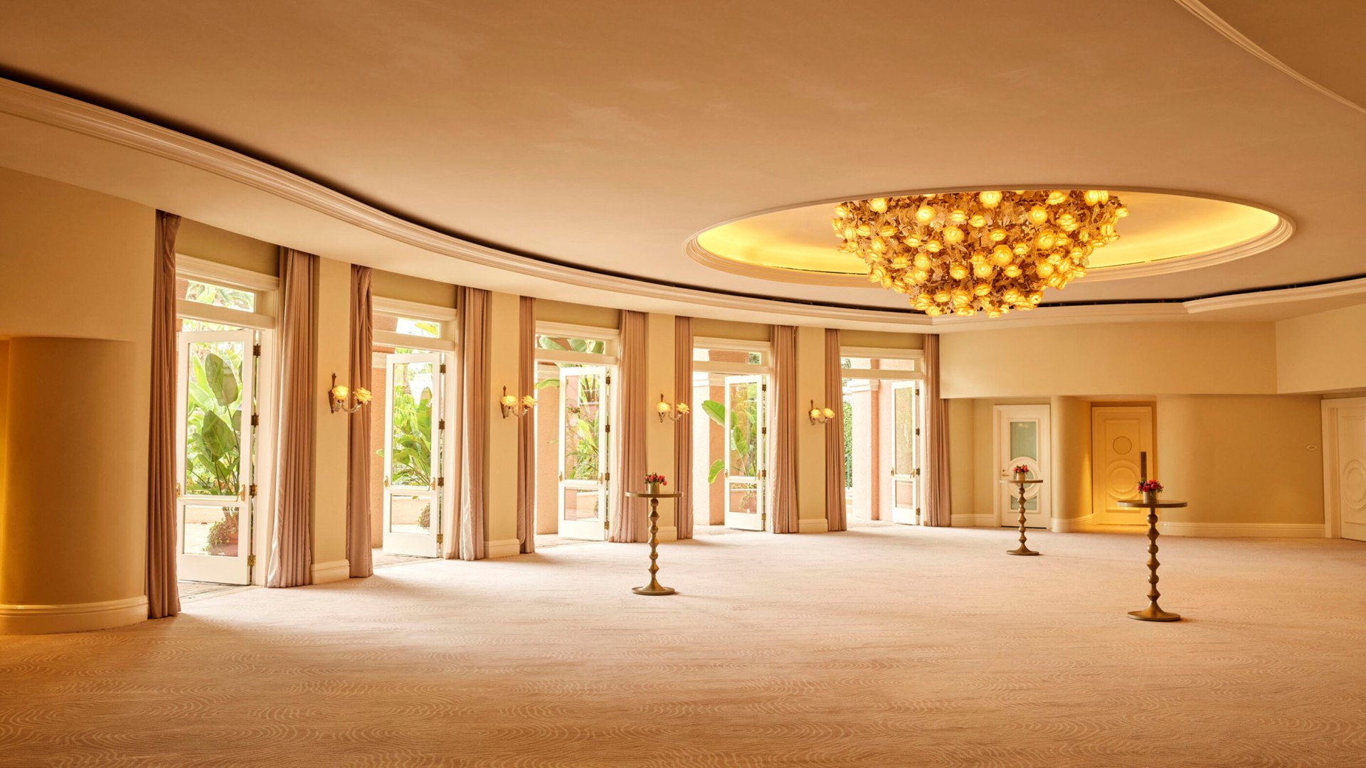 Crystal ballroom and pre-function space at The Beverly Hills Hotel