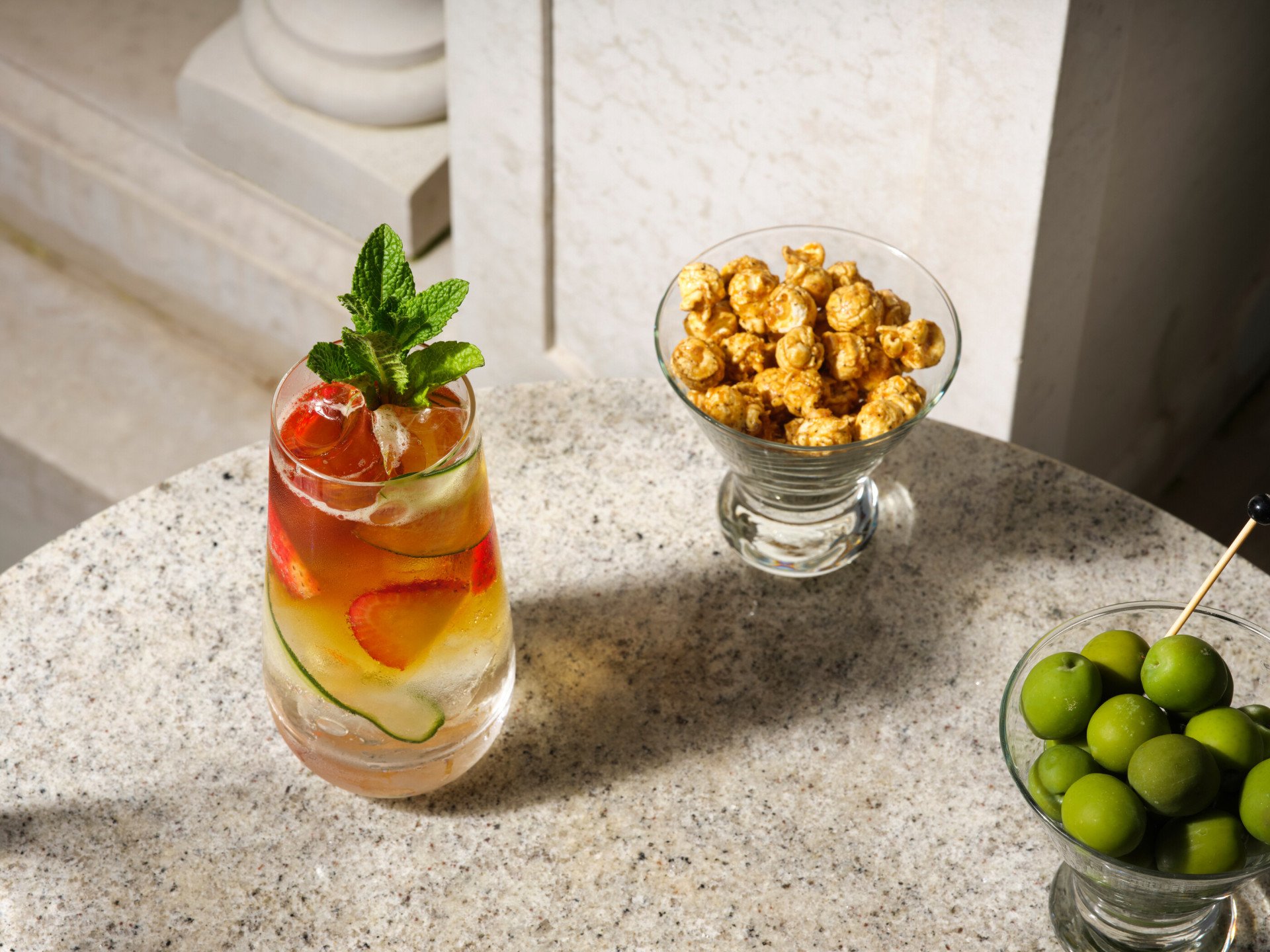 The Drawing Room terrace Pimms cocktail at Coworth Park.