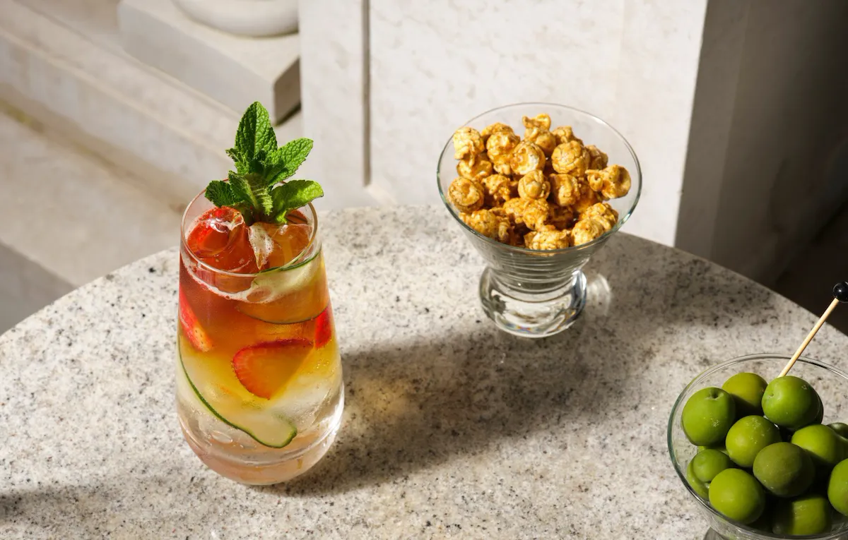 The Drawing Room terrace Pimms cocktail at Coworth Park.