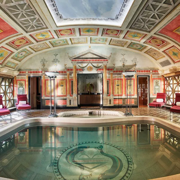 Presidential Suite private swimming pool, sauna and Turkish bath set in an opulent, hand-painted and mosaic tiled lounge