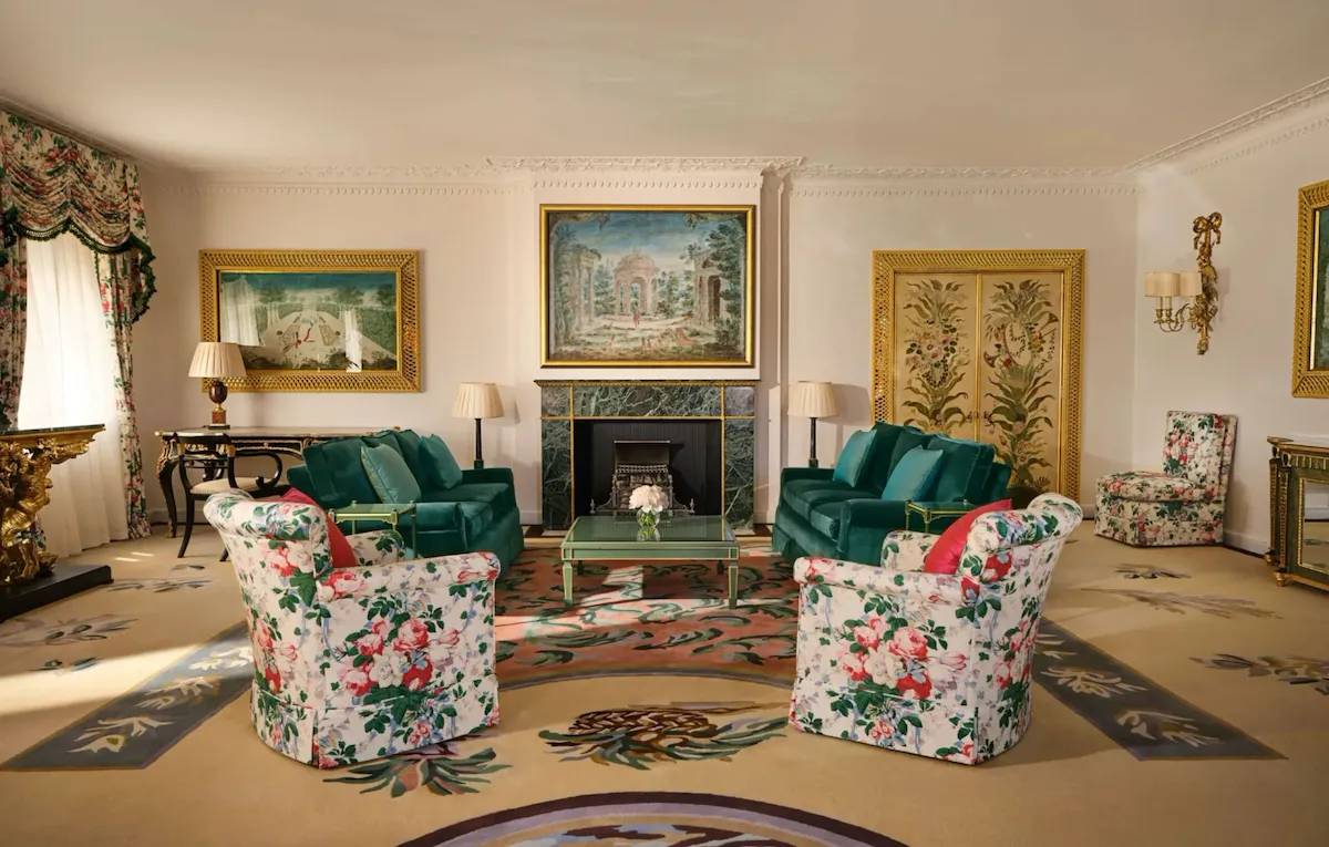 Oliver Messel suite at The Dorchester in afternoon light.