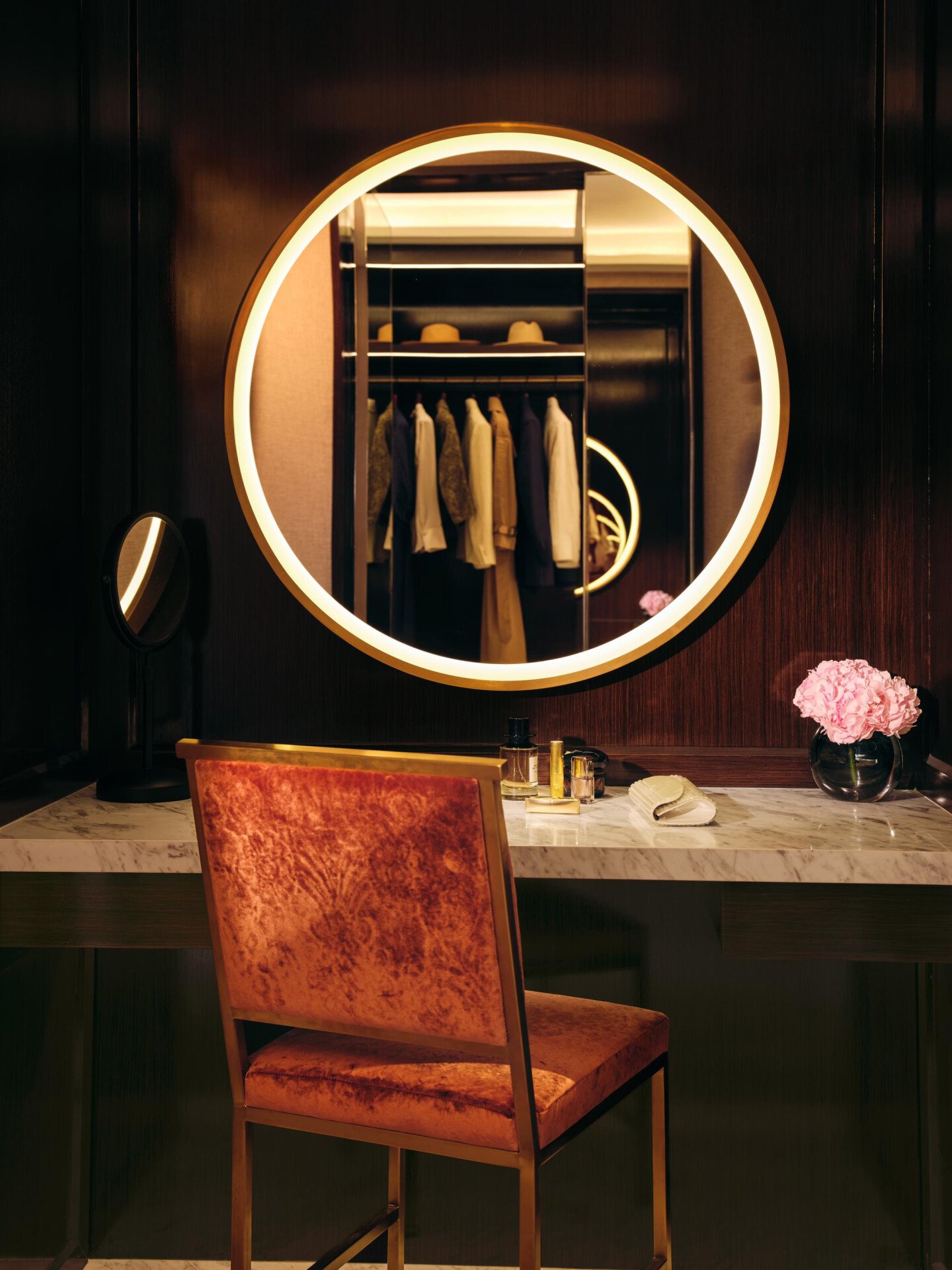 Images depicting The Lana Suite including living spaces, wardrobe and bathroom at The Lana, Dorchester Collection, Dubai.