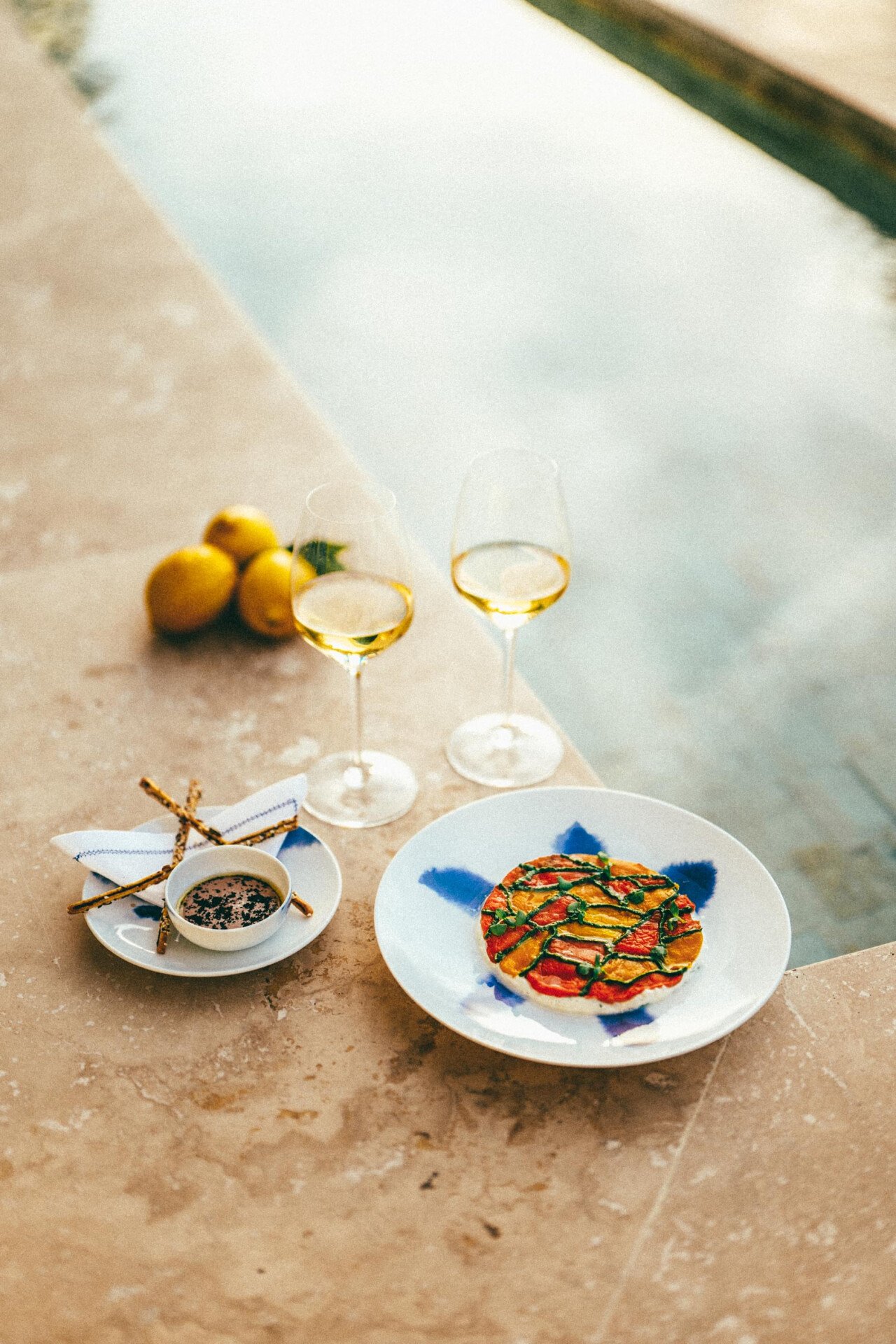 Food and drinks details at Riviera by Jean Imbert