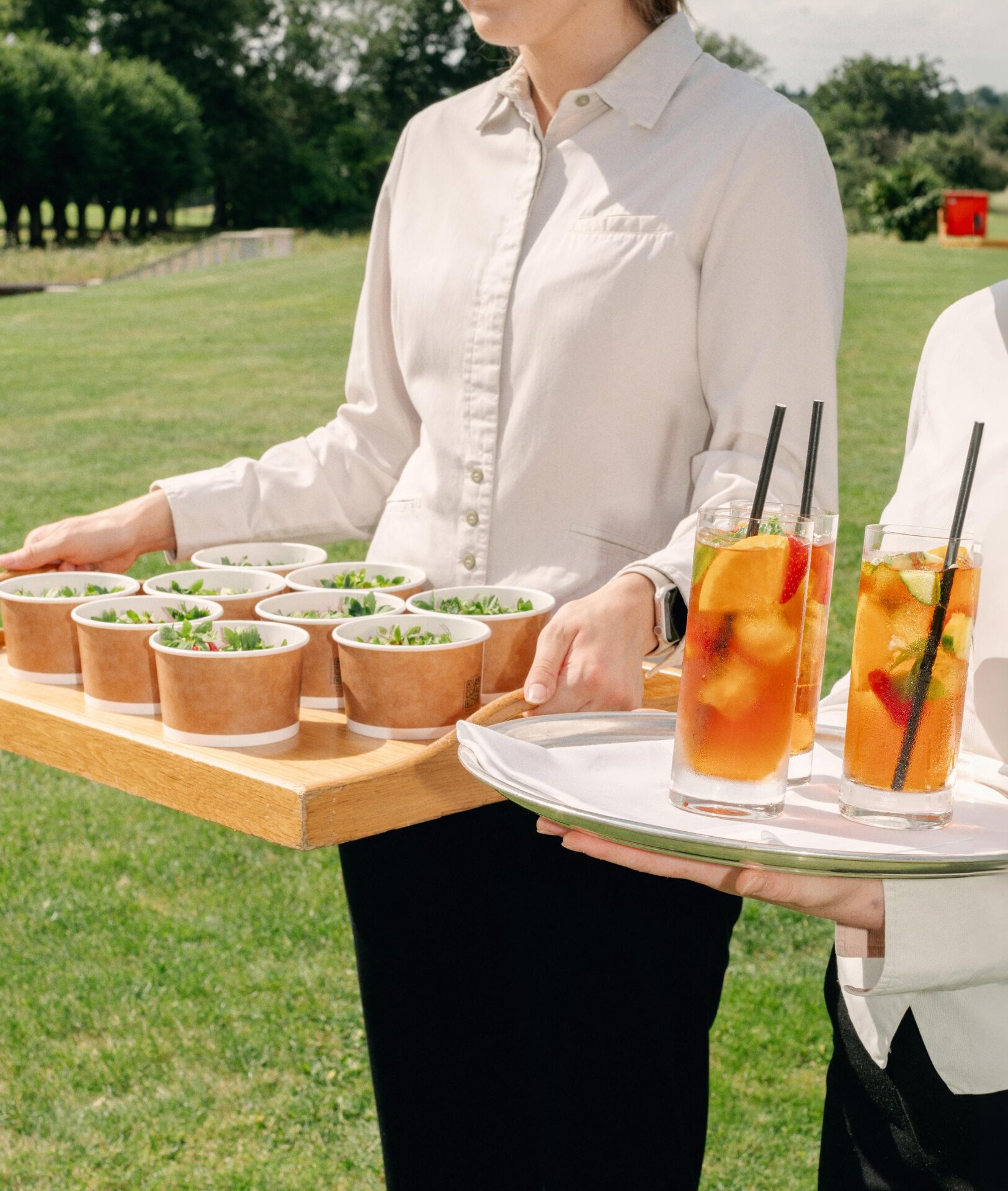Welcome Drinks on the Croquet Lawn in the summer sun with strawberries