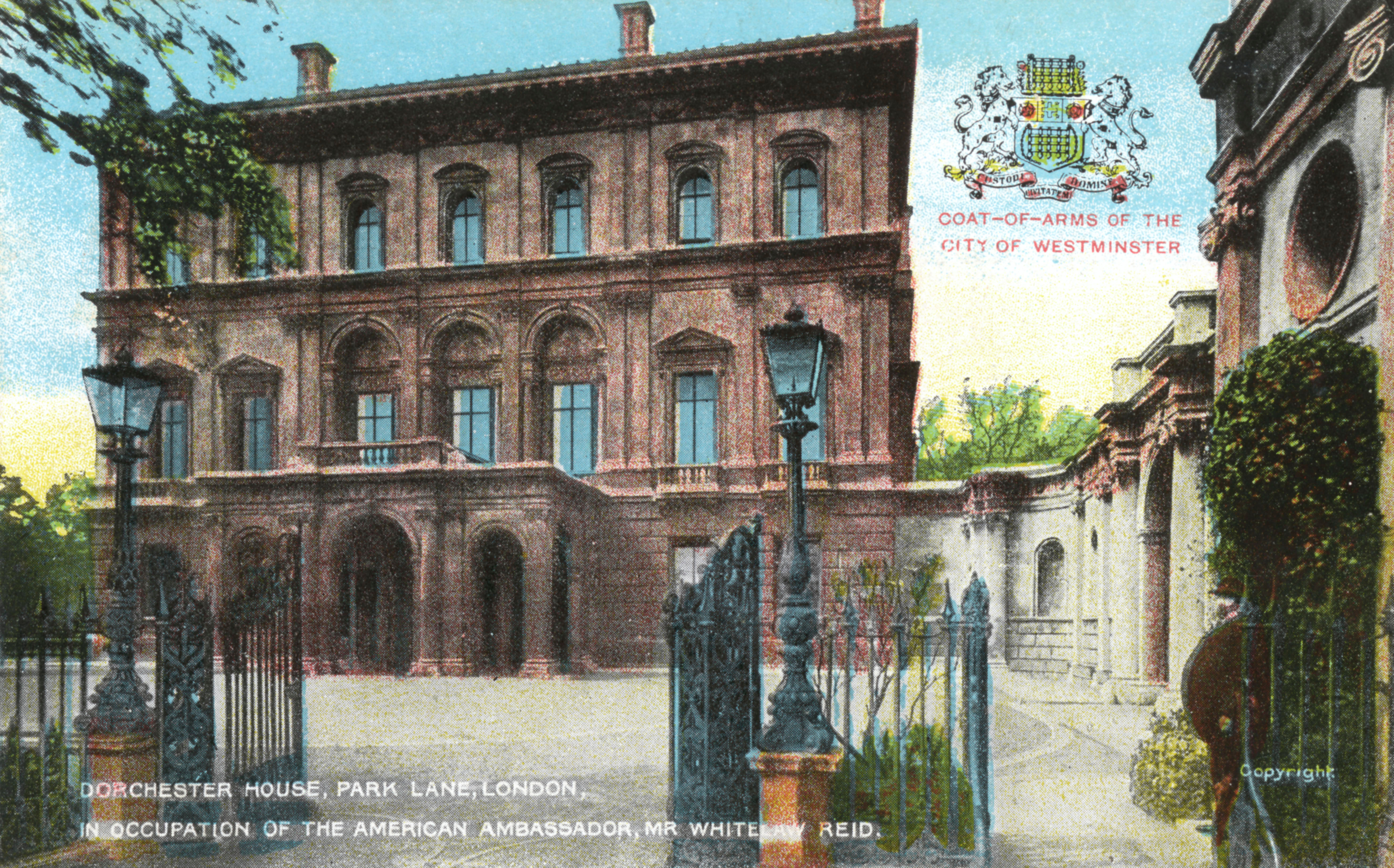 Exterior of Dorchester House in daylight when it was the American Embassy 