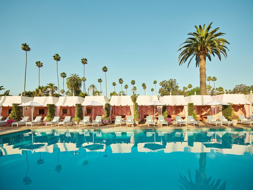 The pool at The Beverly Hills Hotel, Los Angeles