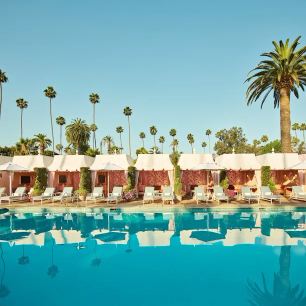The pool at The Beverly Hills Hotel, Los Angeles