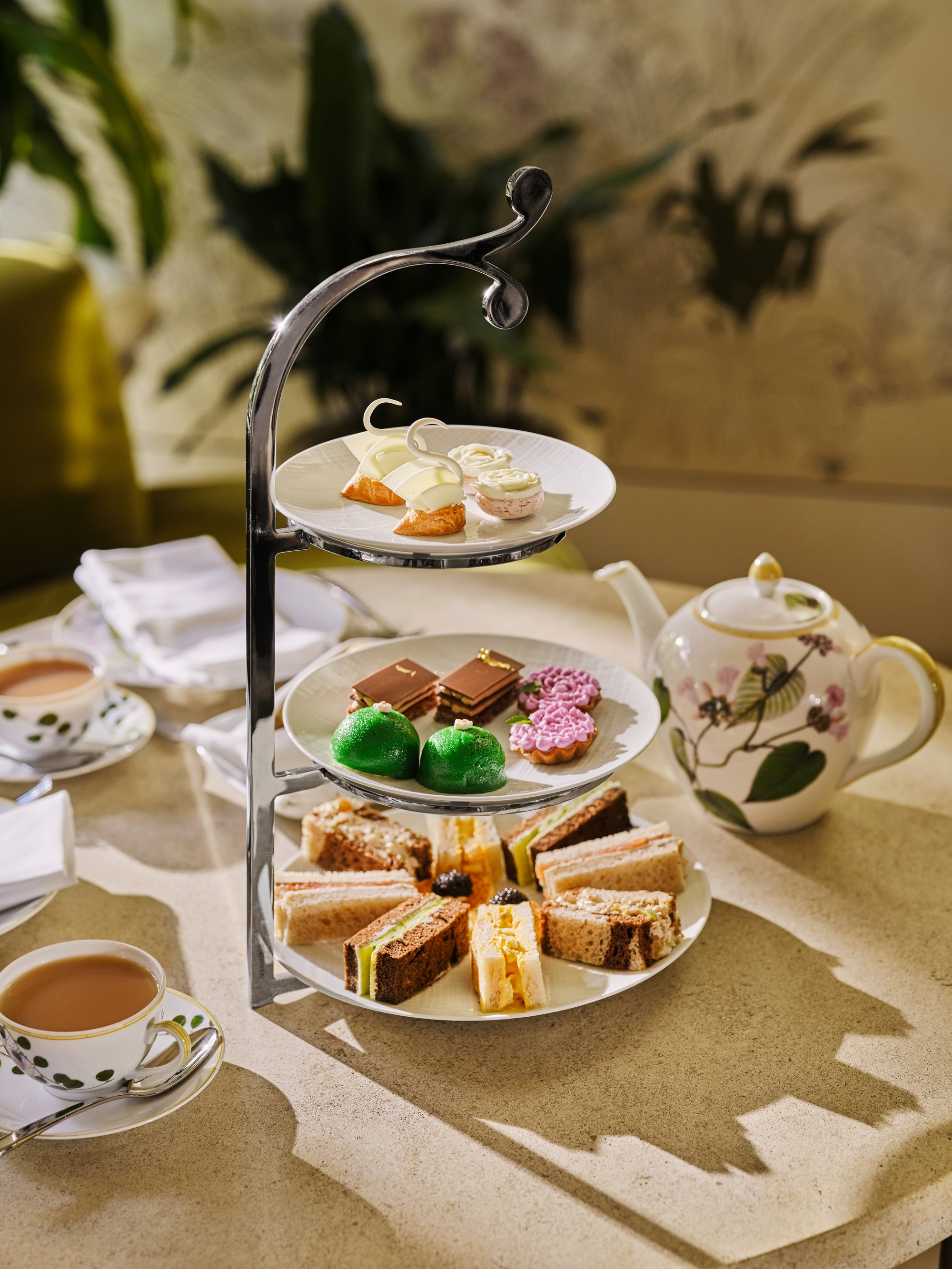 Three tier display of best afternoon tea in Los Angeles at Hotel Bel-Air