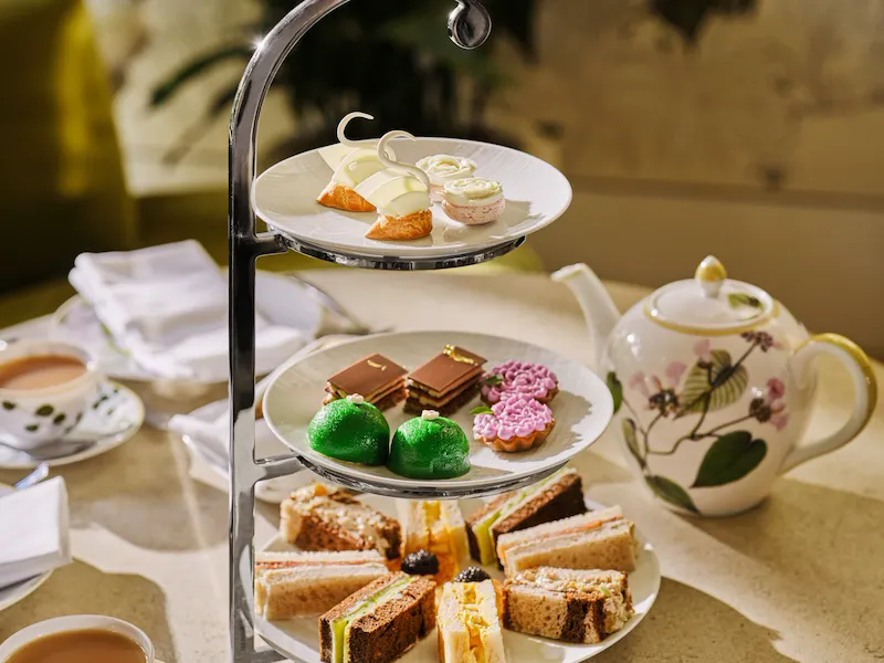 Three tier display of best afternoon tea in Los Angeles at Hotel Bel-Air