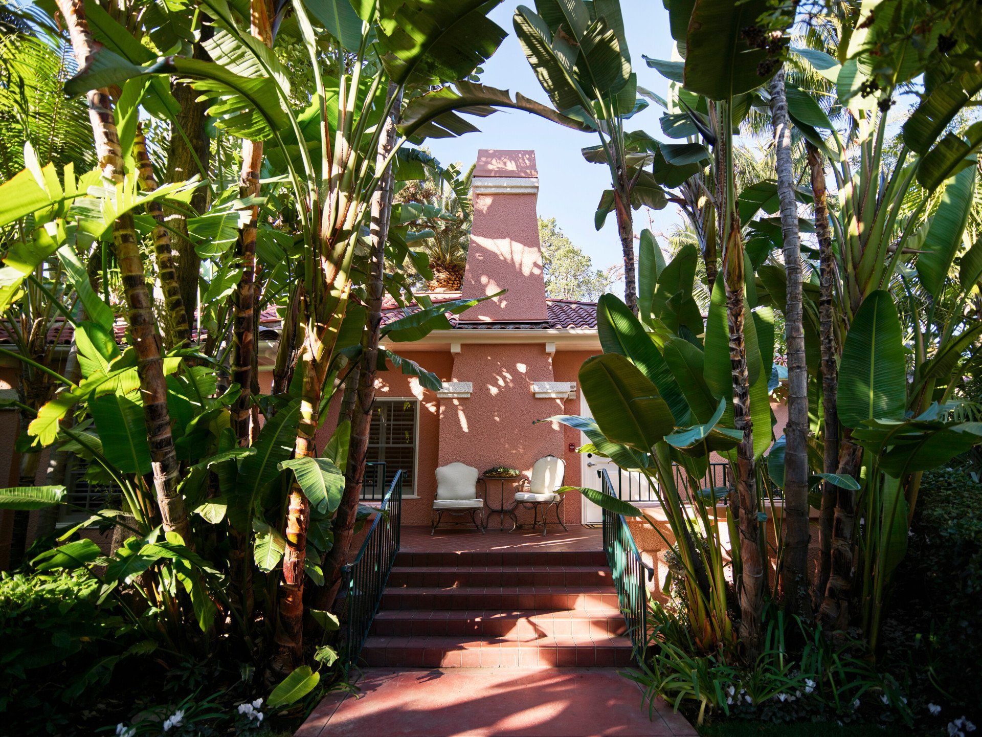 Bungalow 4A exterior path at The Beverly Hills Hotel, Los Angeles