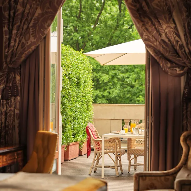 View of the terrace from the Deluxe Terrace Room with external forniture in the background