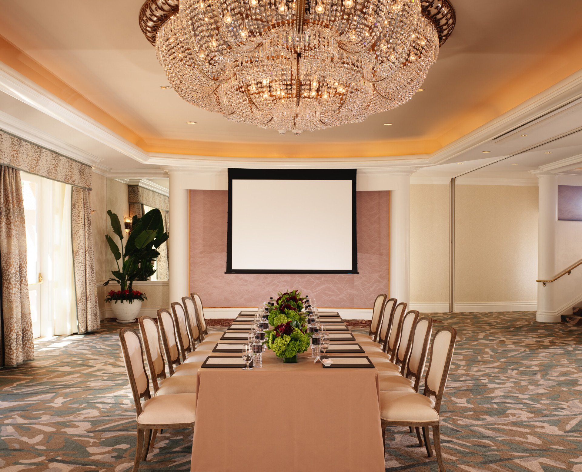 Meeting set up in Rodeo West Ballroom at The Beverly Hills Hotel