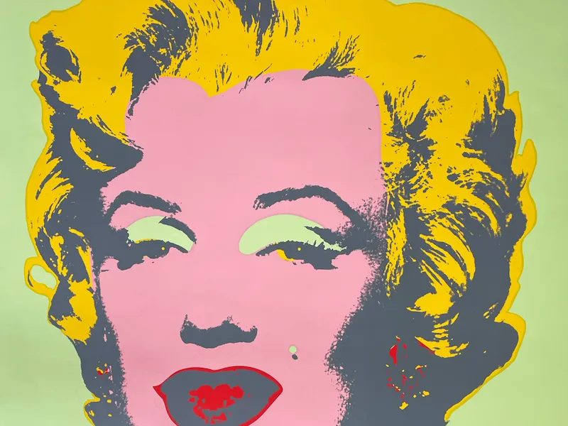 Colorful abstract portrait of a person with yellow hair on a green background