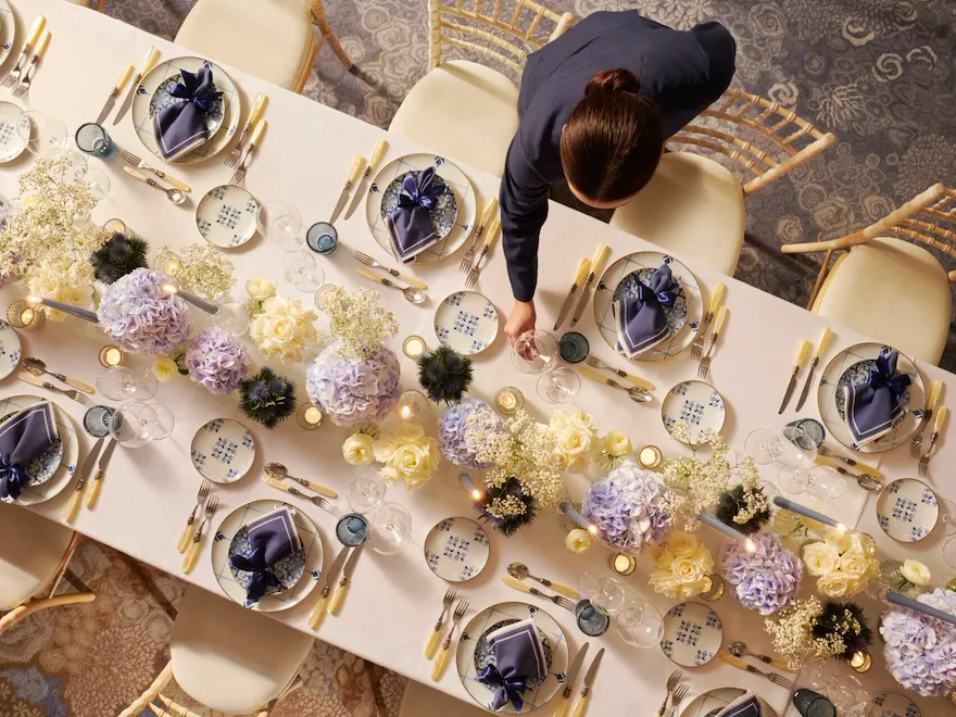 The Orchid set up for a stylish private dinner birds eye view