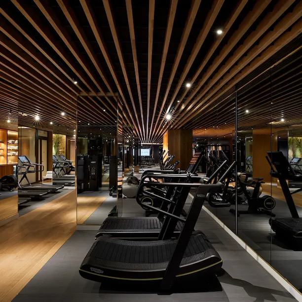 Curved treadmills in the gym at The Spa at 45 Park Lane/Mayfair Park Residences, London