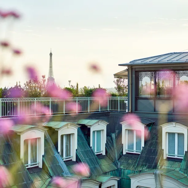 View of Eiffel Tower from Belle Etoile suite rooftop at Le Meurice, Paris