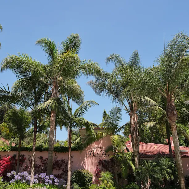 Exterior signage at Hotel Bel-Air, Los Angeles