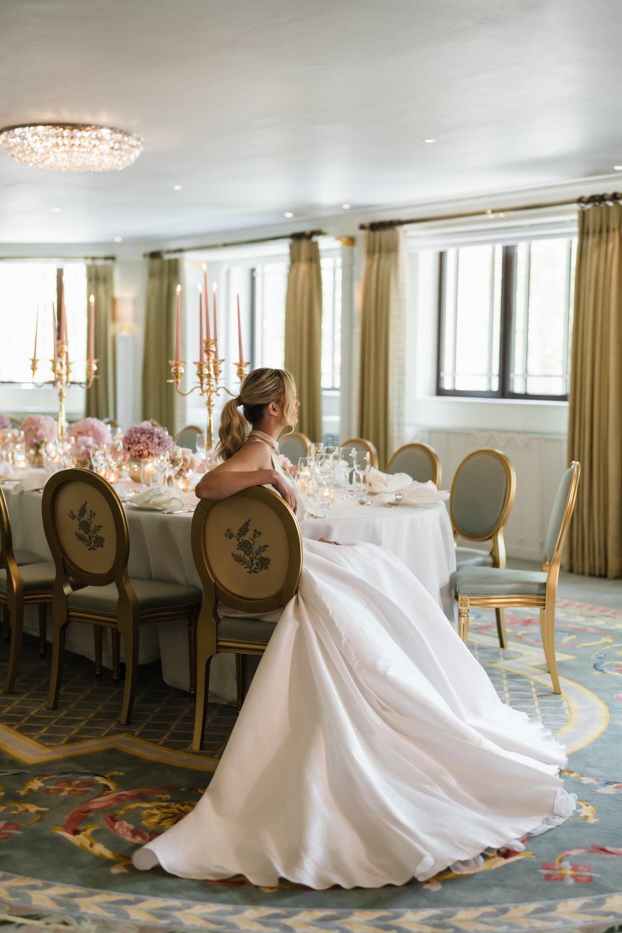 Park Suite Left at the Dorchester set up for a wedding with bride sat at the table