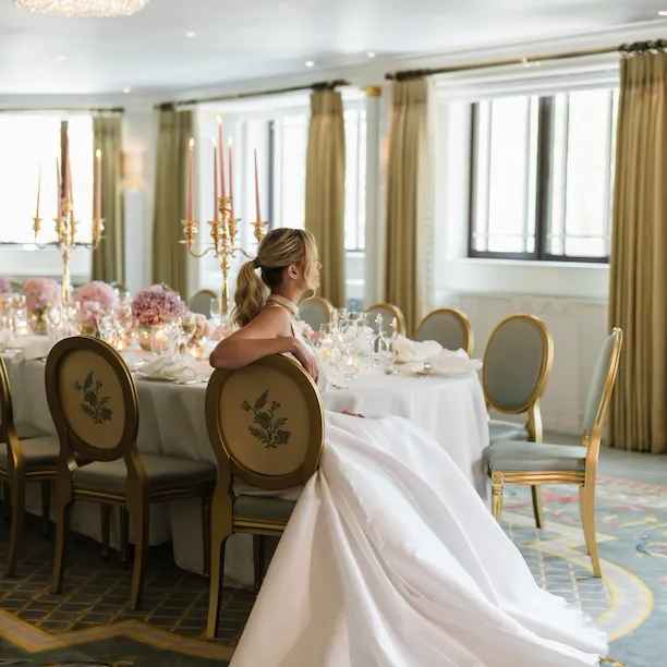 Park Suite Left at the Dorchester set up for a wedding with bride sat at the table