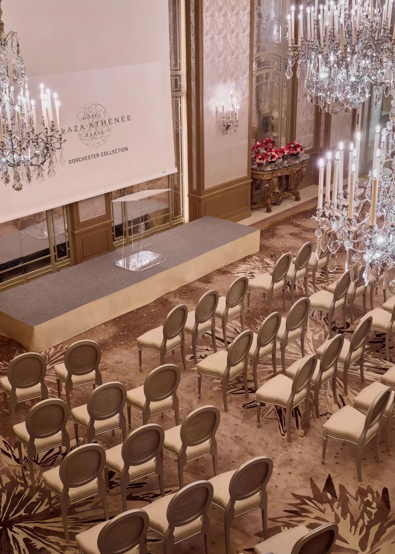 Theater set up in Le Salon Haute Couture, at Hôtel Plaza Athénée, Paris - Dorchester Collection.