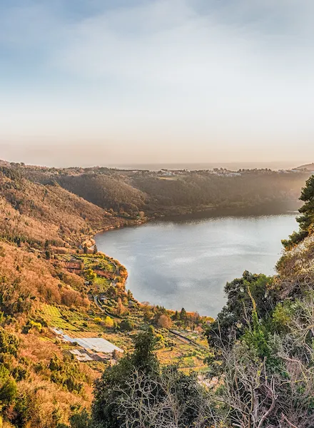 Lake Albano, small Italian volcanic crater lake in the Alban Hills of Lazio Italy near Rome