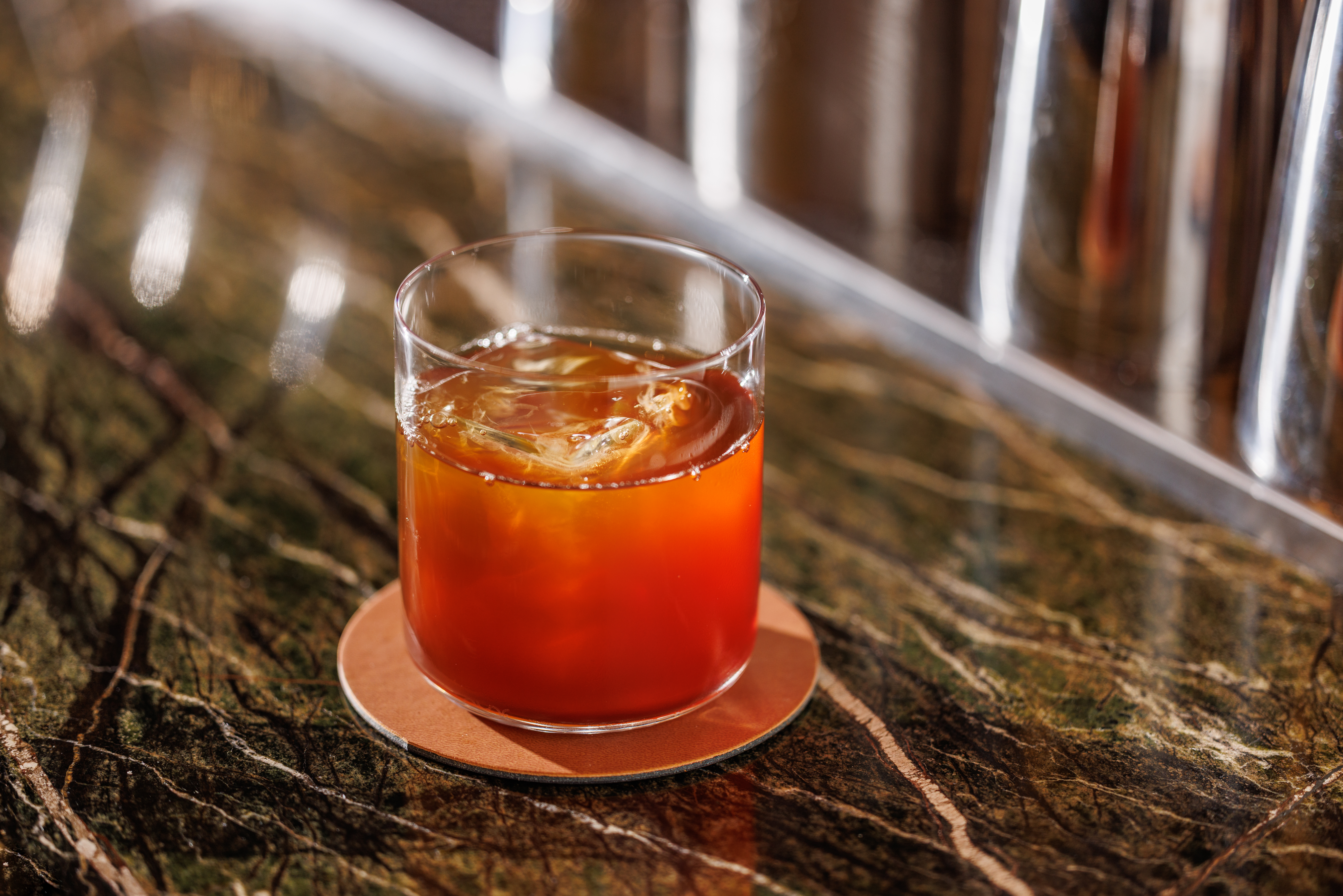 An Old Fashioned cocktail close up in the bar