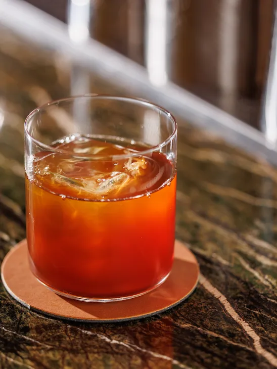 An Old Fashioned cocktail close up in the bar