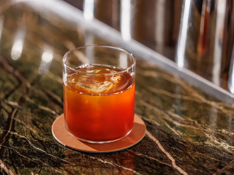 An Old Fashioned cocktail close up in the bar