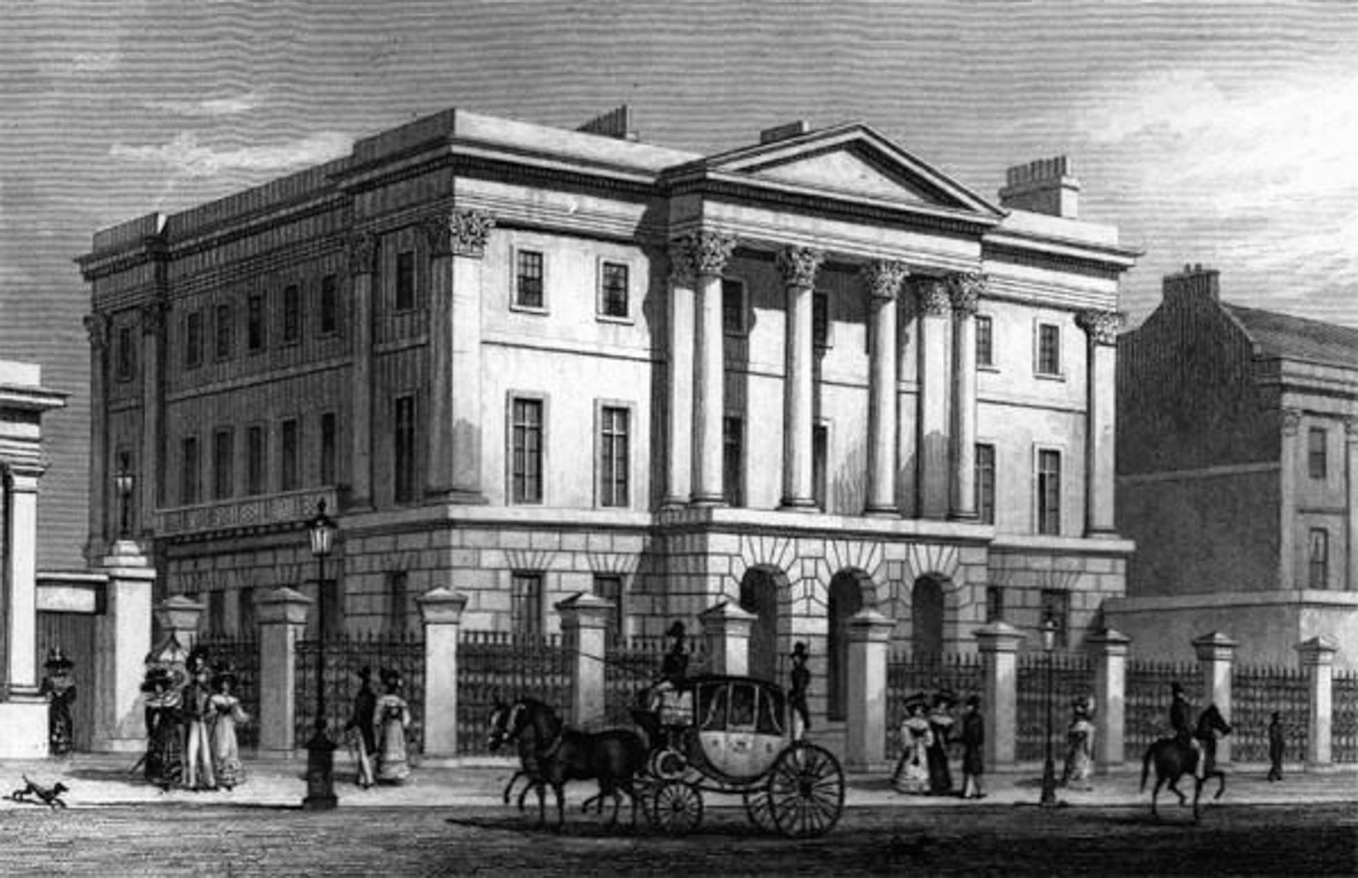 Black and white Aspley House on Park Lane in 1700s