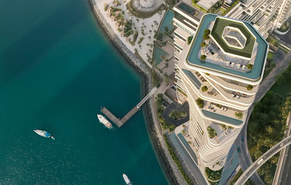 AVA at Palm Jumeirah bird's eye view of building and water jetty