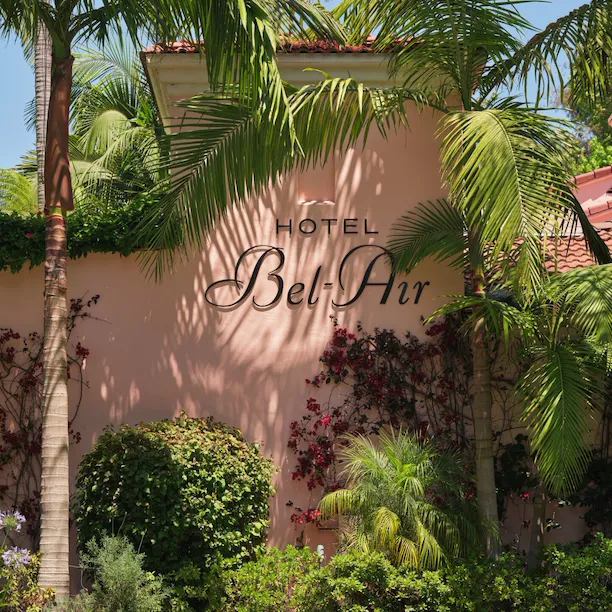 Exterior signage at Hotel Bel-Air, Los Angeles