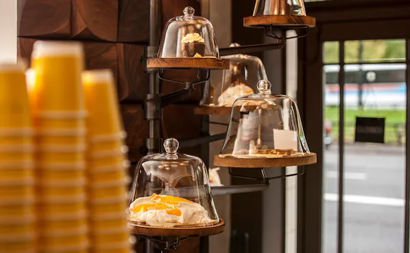 Cake stand display in Parcafe at The Dorchester