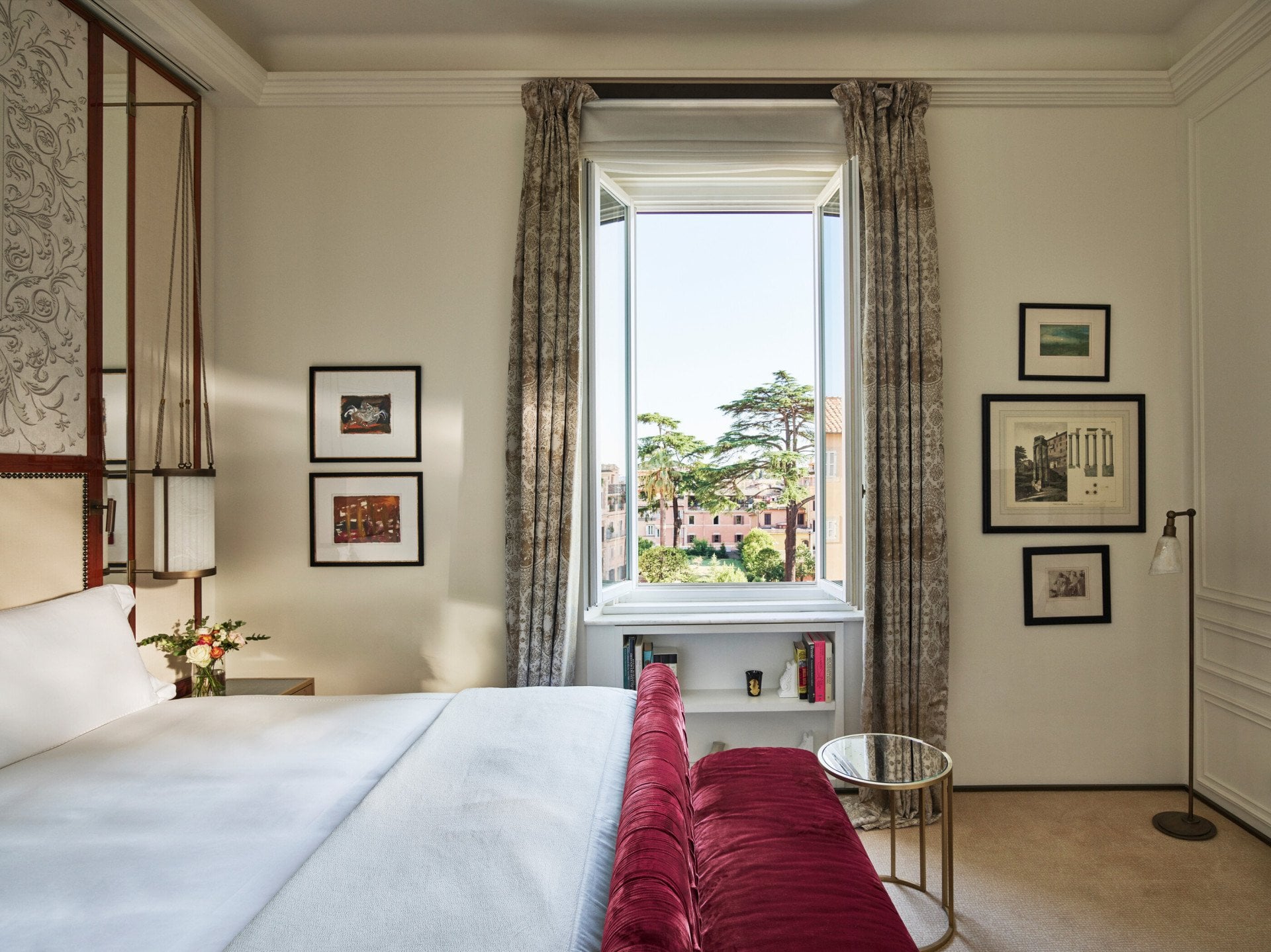 Dolce Vita Suite bedroom with view of Rome at Hotel Eden
