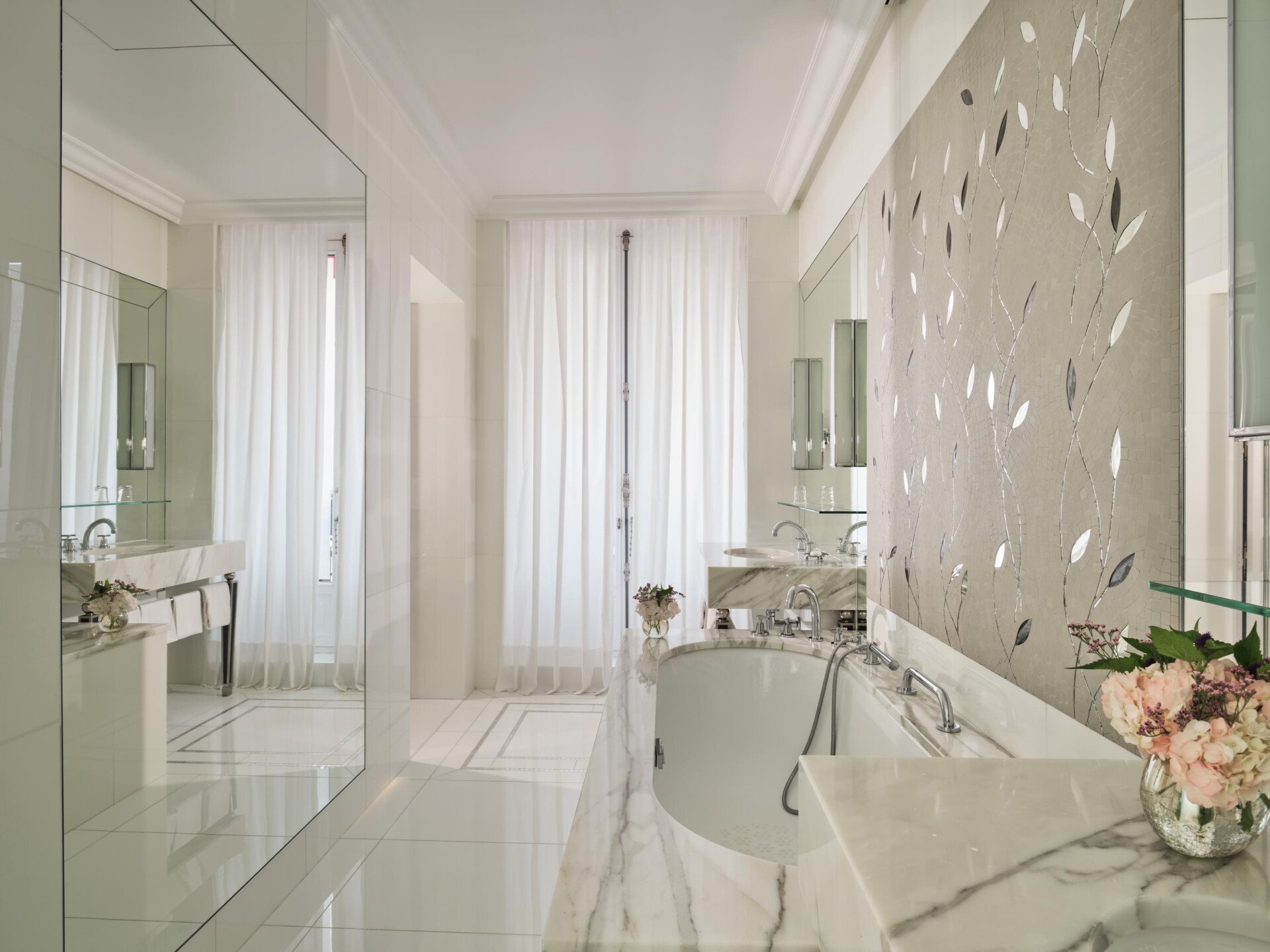 This is the bathroom of the Eiffel Suite #261 at the Plaza Athénée.