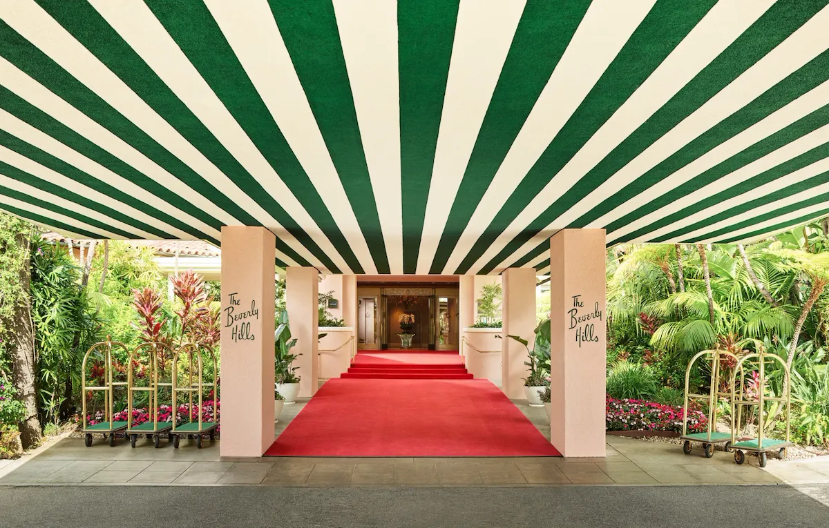 Red carpet entrance to The Beverly Hills Hotel.