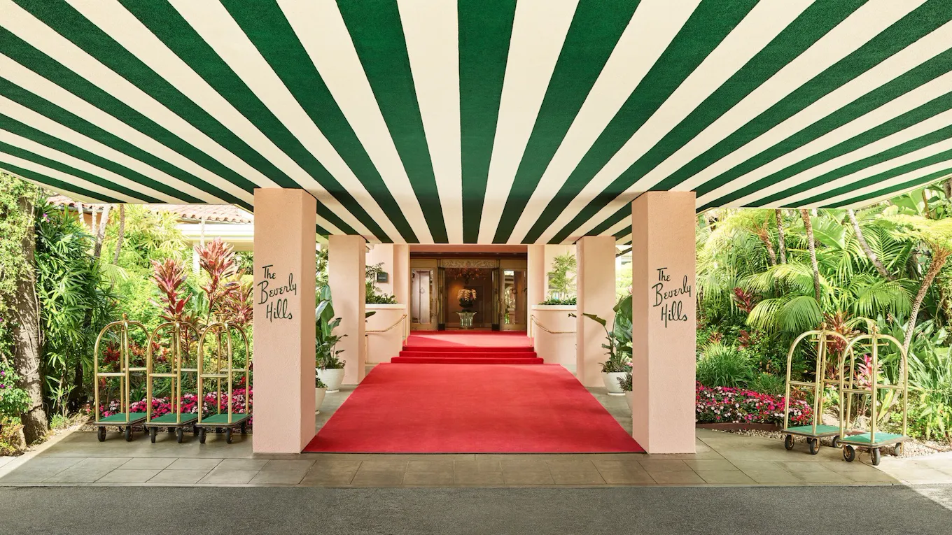 Red carpet entrance to The Beverly Hills Hotel.
