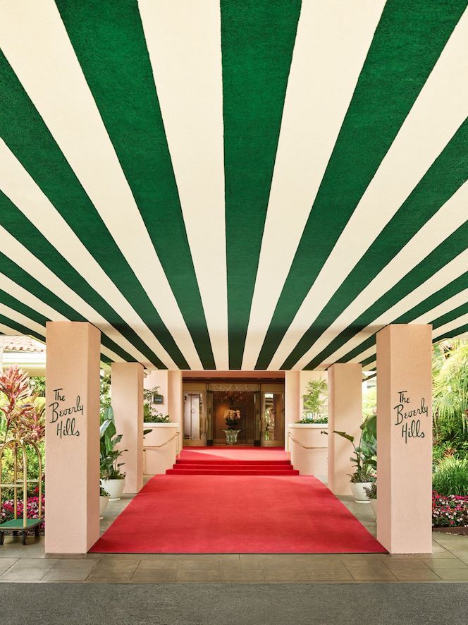Red carpet entrance to The Beverly Hills Hotel.