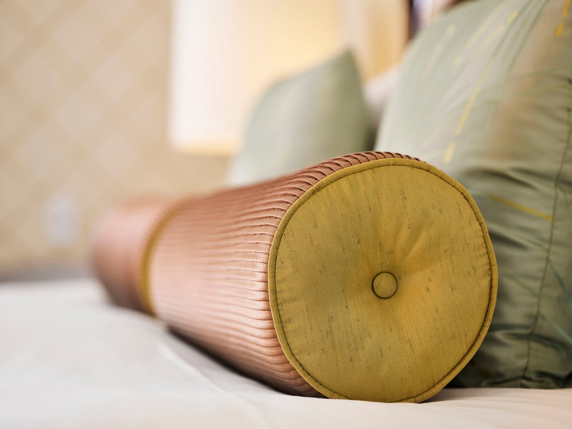 Detail photo of bed pillows in Bungalow Suite, The Beverly Hills Hotel