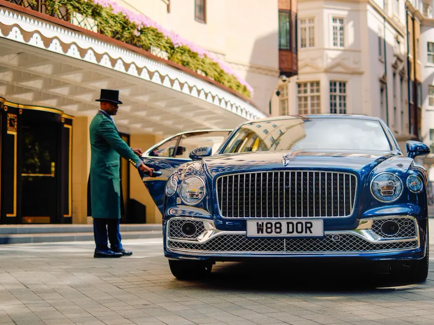 The Dorchester Bentley outside the front of The Dorchester.