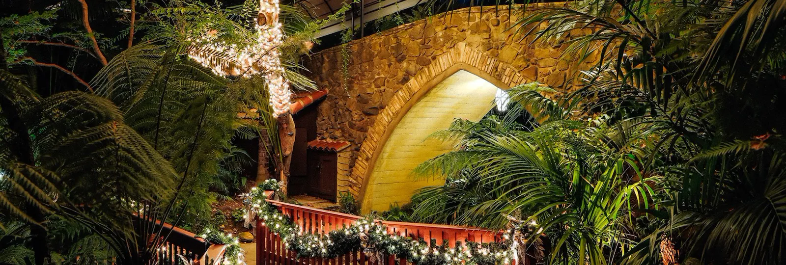 Festive bridge over swan lake at Hotel Bel-Air
