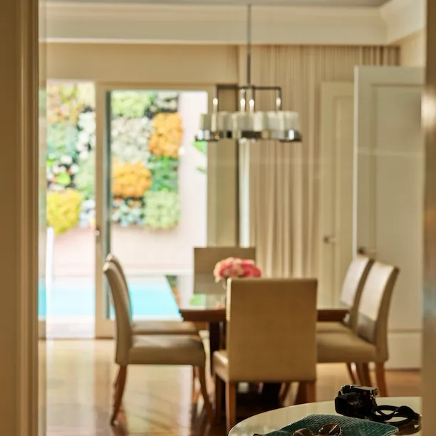 Living room in presidential Bungalow 24A at The Beverly Hills Hotel