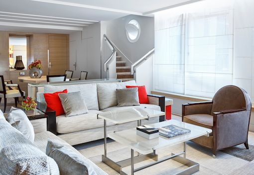 Duplex suite lounge with terrace at Plaza Athenée Hotel