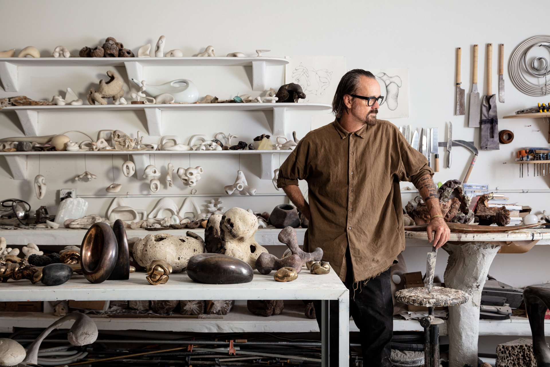 Sculpture artist Rogan Gregory in studio