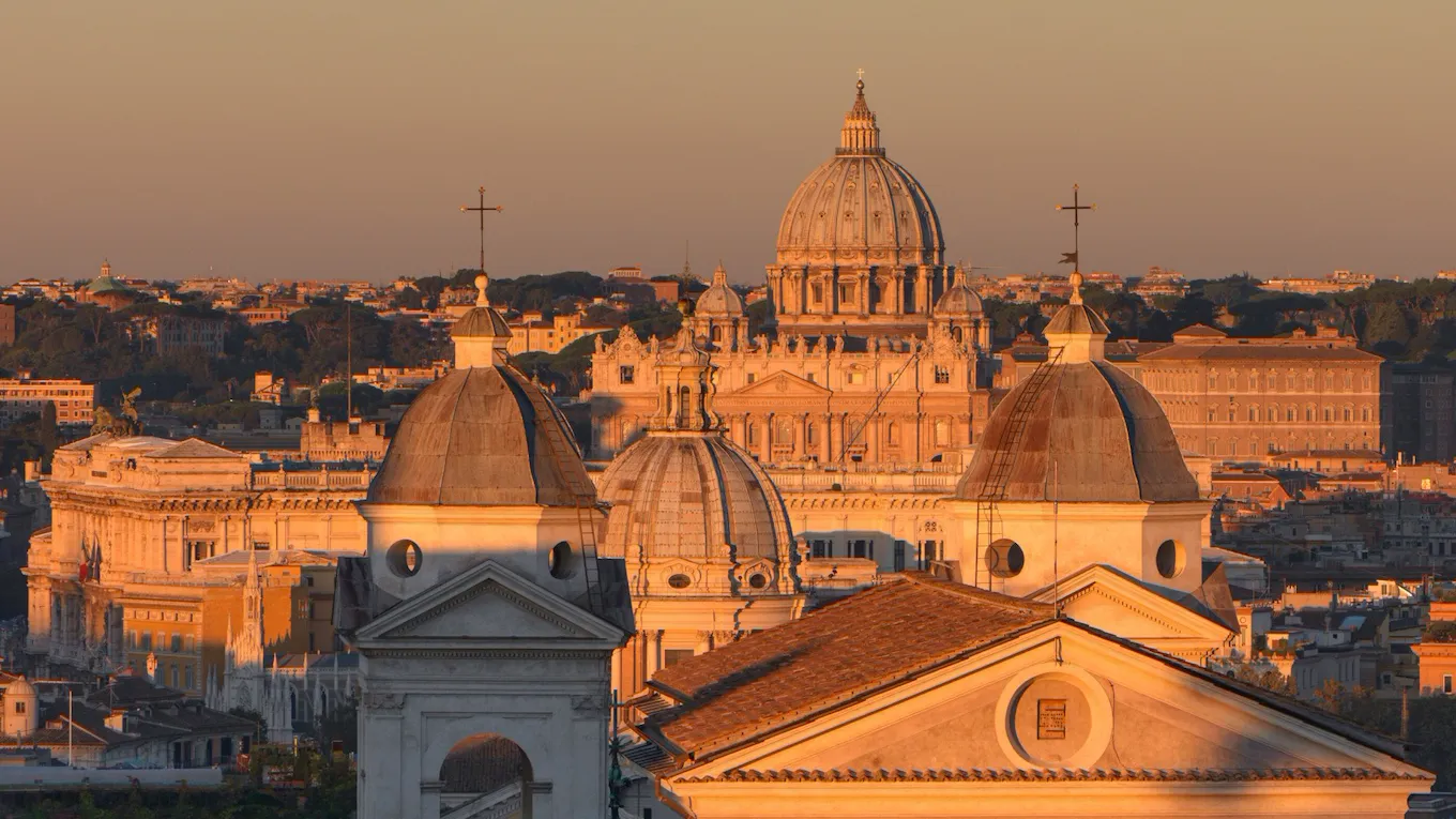 Sunset view of Rome and St Peter's Basilica