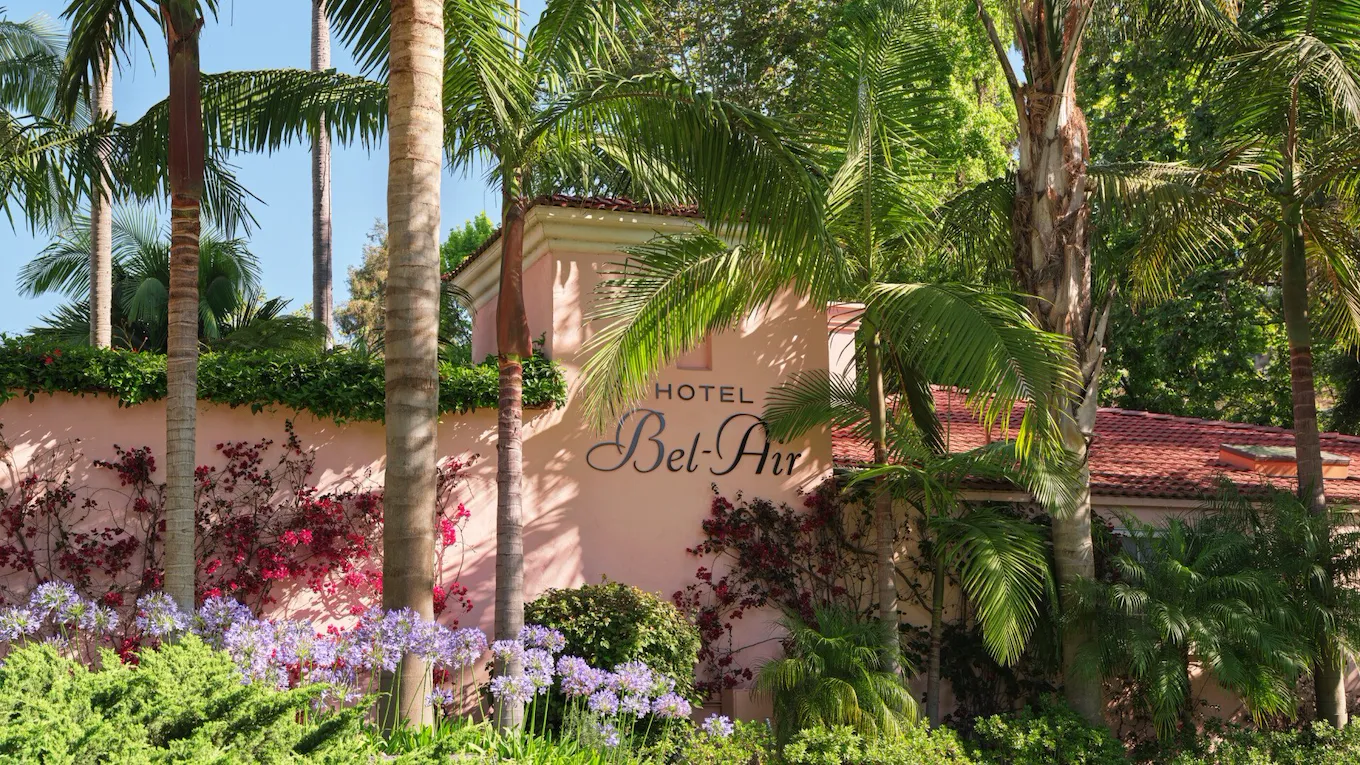Exterior signage at Hotel Bel-Air, Los Angeles