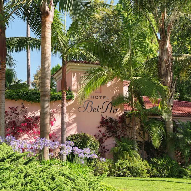 Exterior signage at Hotel Bel-Air, Los Angeles