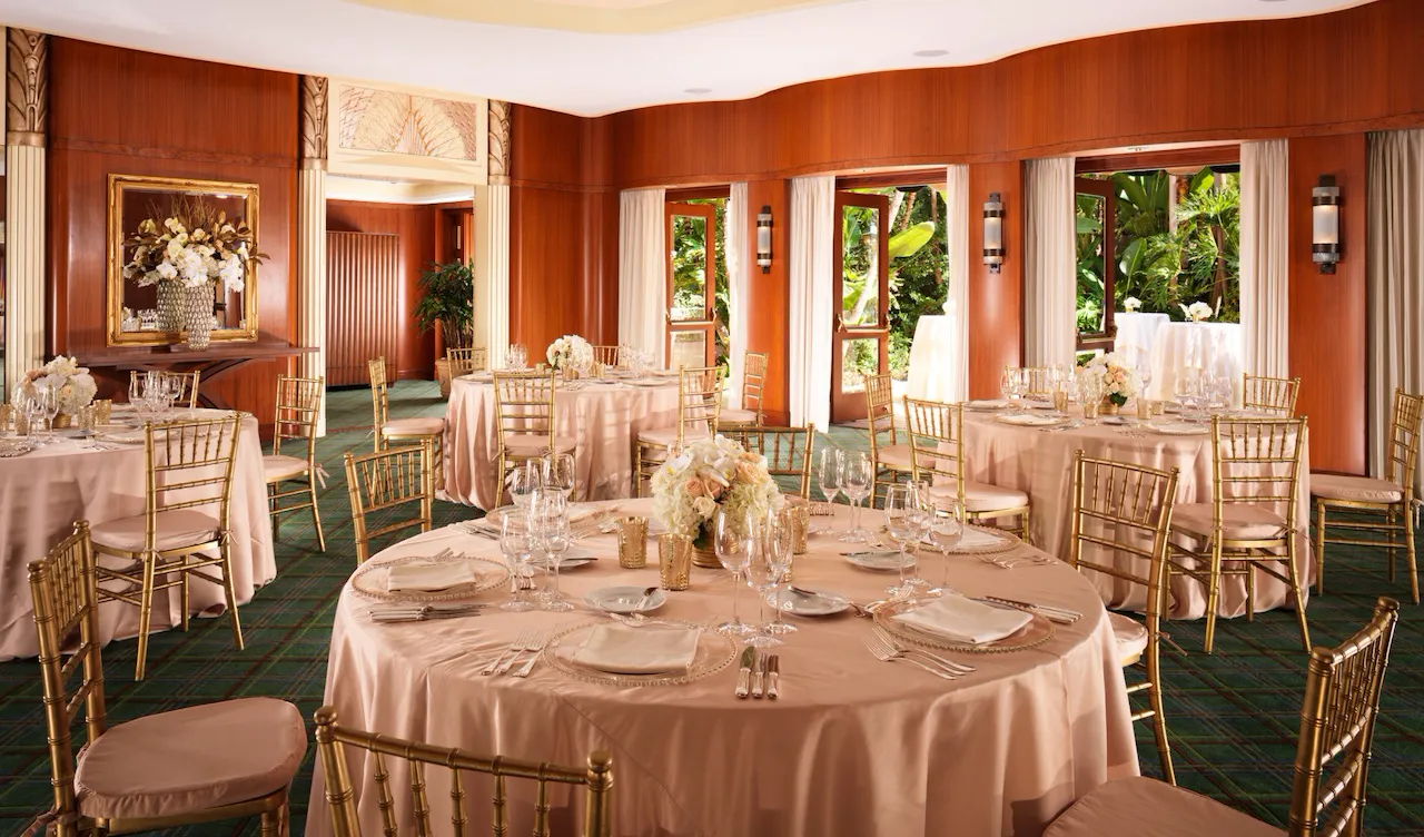 Social event set up in Polo Private at The Beverly Hills Hotel, Los Angeles