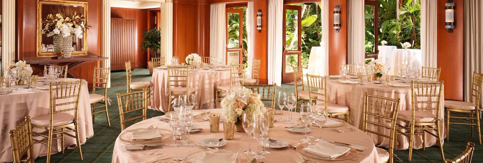 Social event set up in Polo Private at The Beverly Hills Hotel, Los Angeles
