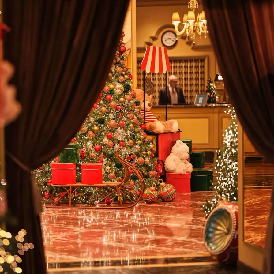 Hotel entrance with christmas decorations
